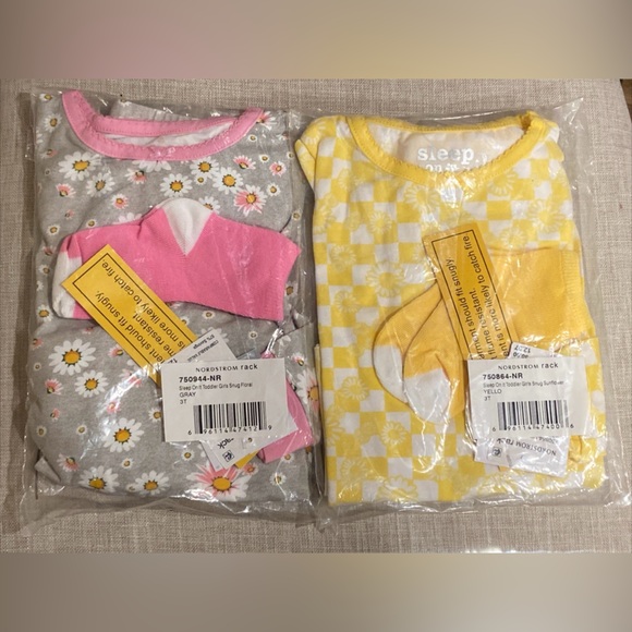 (2) SLEEP ON IT Floral Print & Check 3-Piece Pajama & Sock Set Toddler Girls - Picture 4 of 16